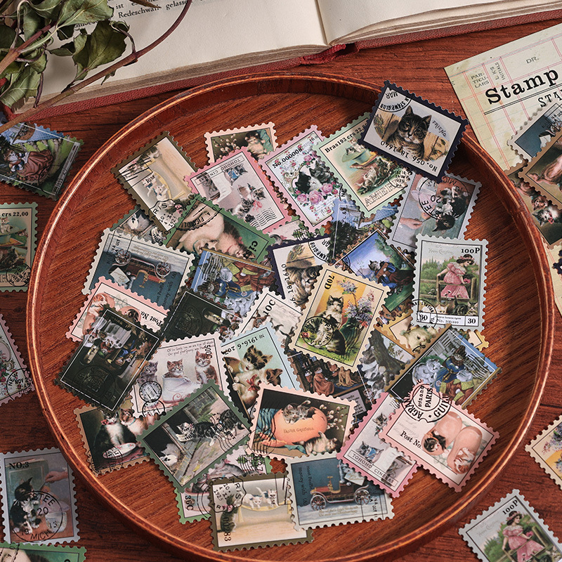 Vintage Collectible Stamps - 50 pcs Vintage stamp theme Stickers
