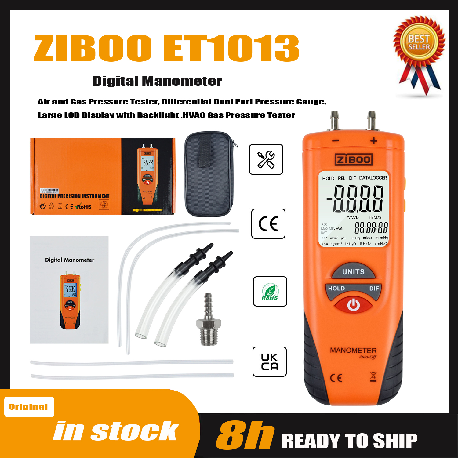 Analog Meter Gauge - ZIBOO ET1013 Digital Manometer, Air and