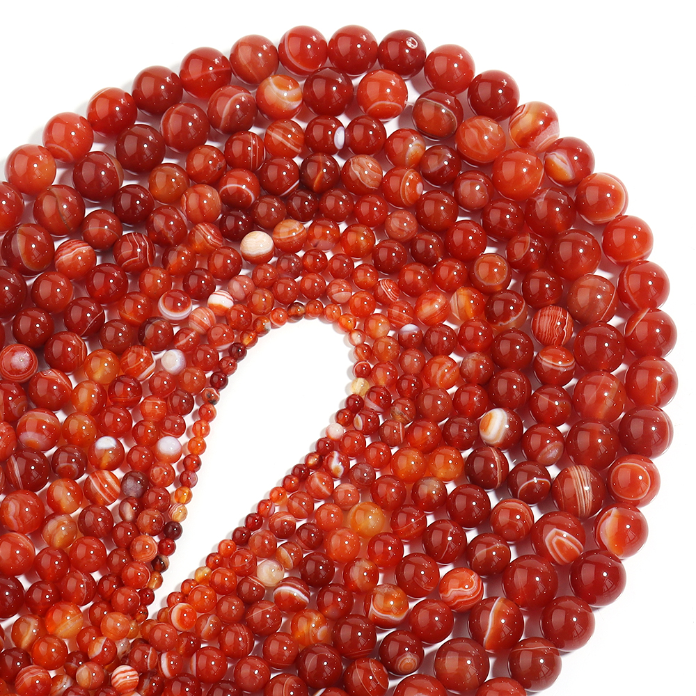 Vintage Necklace - 1 Strand Red Striped Agate Natural