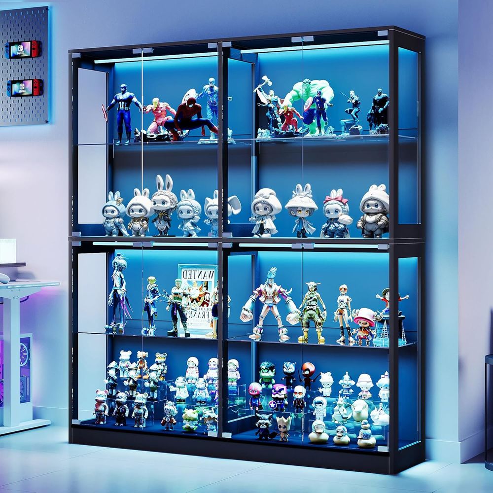 Collectible & Vintage Dolls For Christmas - 4-Tier LED-Lit Glass Shelf Cabinet for