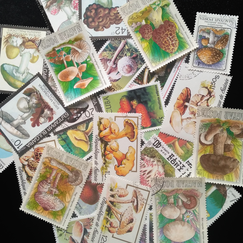 Vintage Collectible Stamps - 100 Different Original Mushroom Postage Stamps