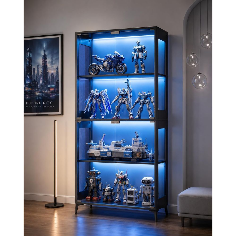 Collectible & Vintage Dolls For Christmas - 4-Tier Glass Display Cabinet with Adjustable