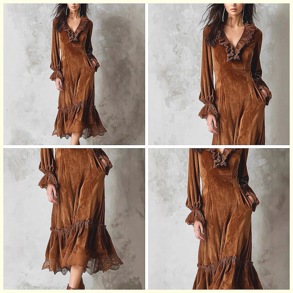 Vintage Velvet Maxi Dress V-Ne – обзор и цена Vintage Necklace