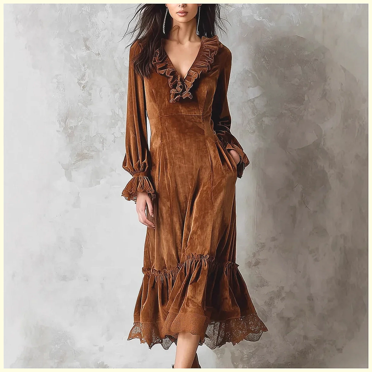 Vintage Velvet Maxi Dress V-Ne – обзор и цена Vintage Necklace