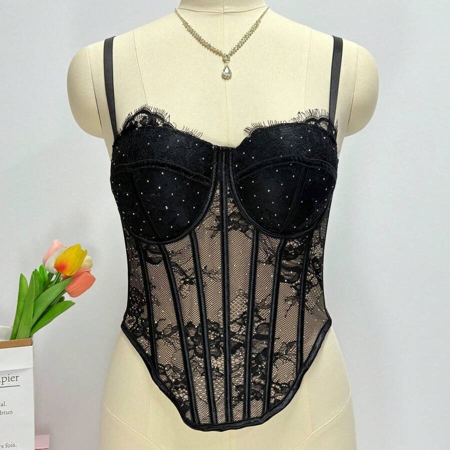White Lace Rhinestone Corset T – обзор и цена Vintage Necklace