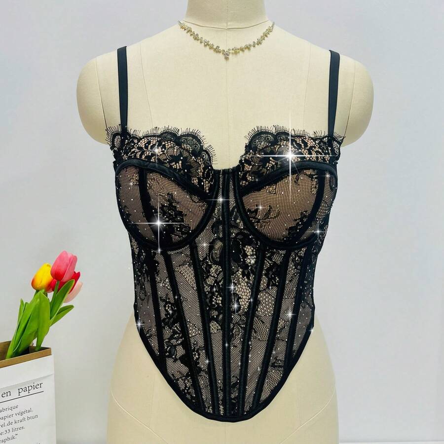 White Lace Rhinestone Corset T – обзор и цена Vintage Necklace