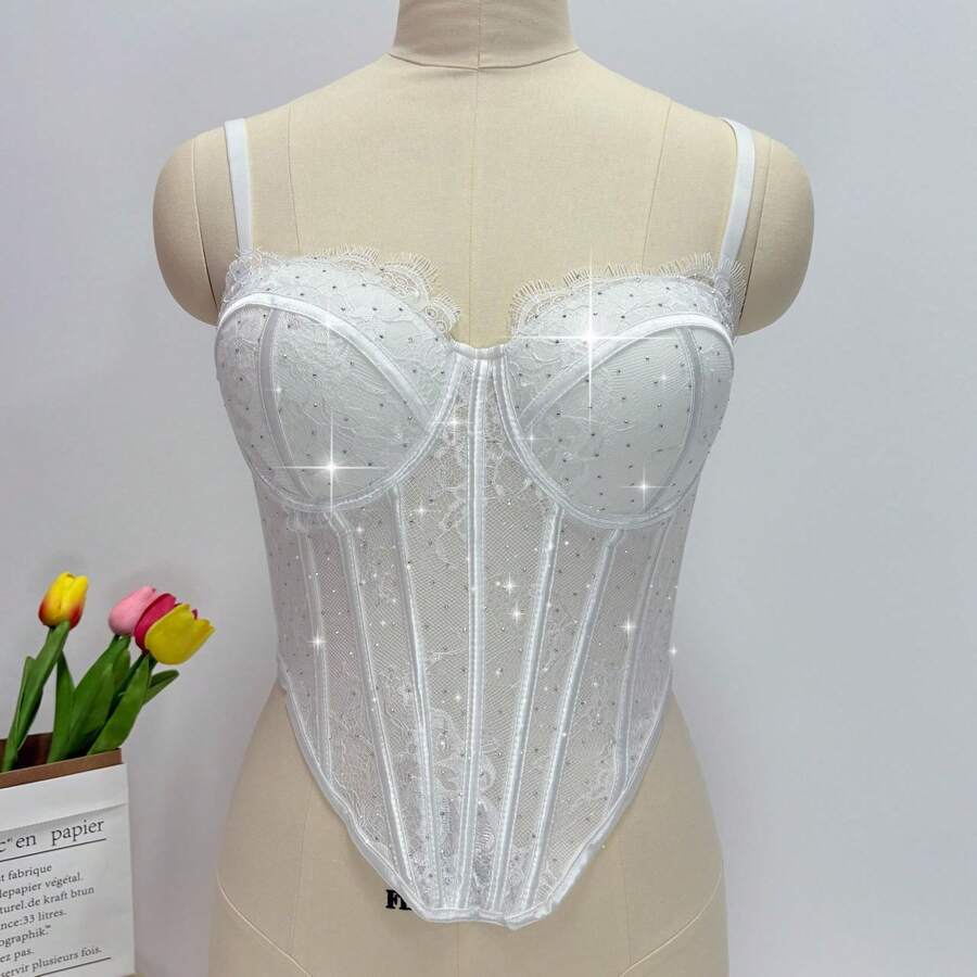White Lace Rhinestone Corset T – обзор и цена Vintage Necklace