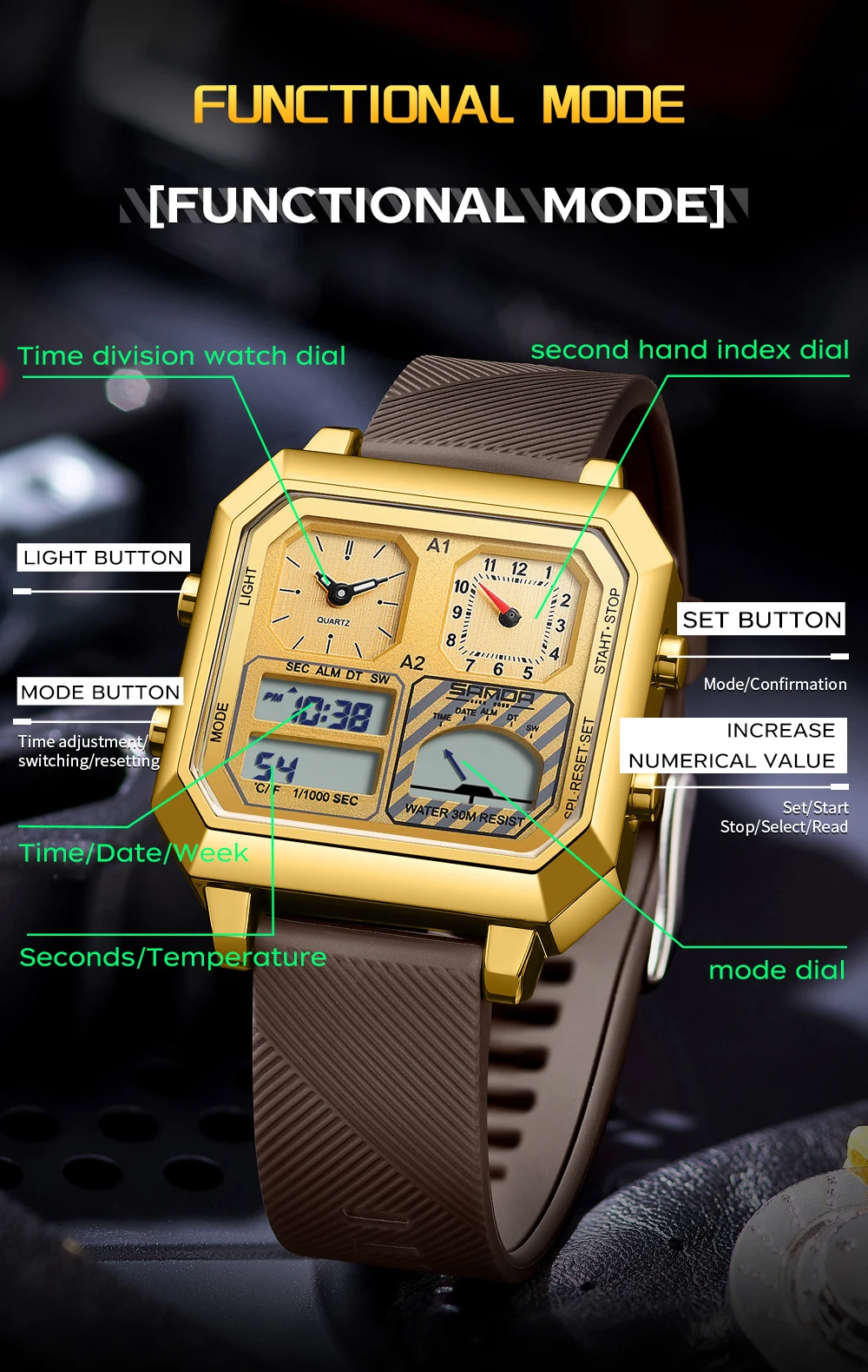 SANDA Top Brand 6210 Fashion M – обзор и цена Analog Meter Gauge